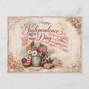 Shabby Chic Americana Independence Day Holiday Postcard