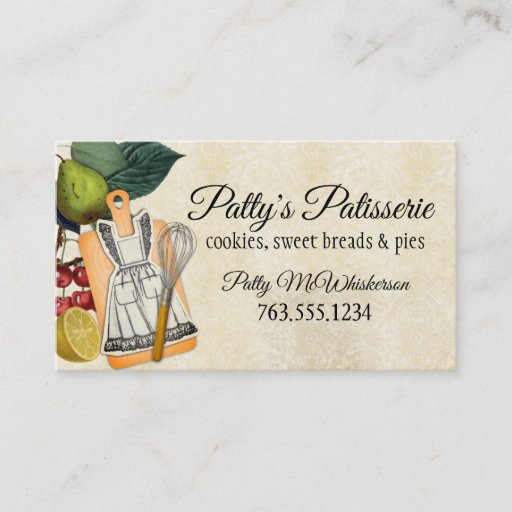 Customizable Shabby chic apron knife whisk chef catering cards business card template