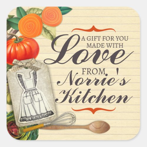 Shabby chic apron knife whisk food gift tag label