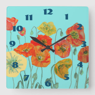 Shabby Chic Aqua Poppies Poppy Floral Room Clock