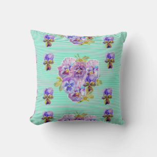 Shabby Chic Aqua Stripe Floral flowers Cushion