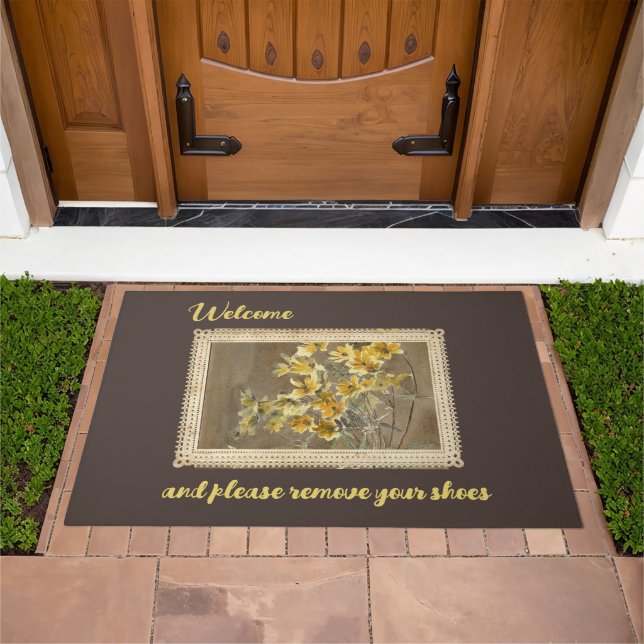 Shabby Chic Artist's Daisy Remove Shoes Doormat (Outdoor)