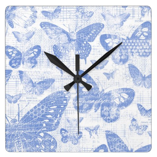 shabby chic baby blue butterflies pattern,shabby c square wall clock