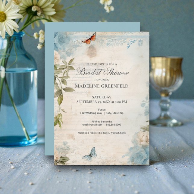 Shabby Chic Baby Blue Floral Bridal Shower Invitation (Creator Uploaded)