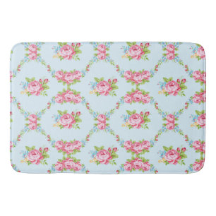 Shabby chic,baby blue,red roses,victorian,floral,p bathroom mat