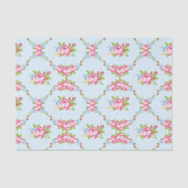 Shabby chic,baby blue,red roses,victorian,floral,p tissue paper (Front)