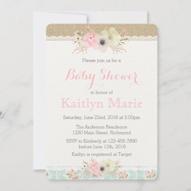 Shabby Chic Baby Shower Invitation (Front)