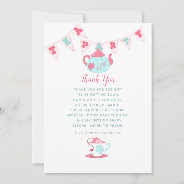 Shabby-Chic Baby Shower Tea Party Thank You (Front)