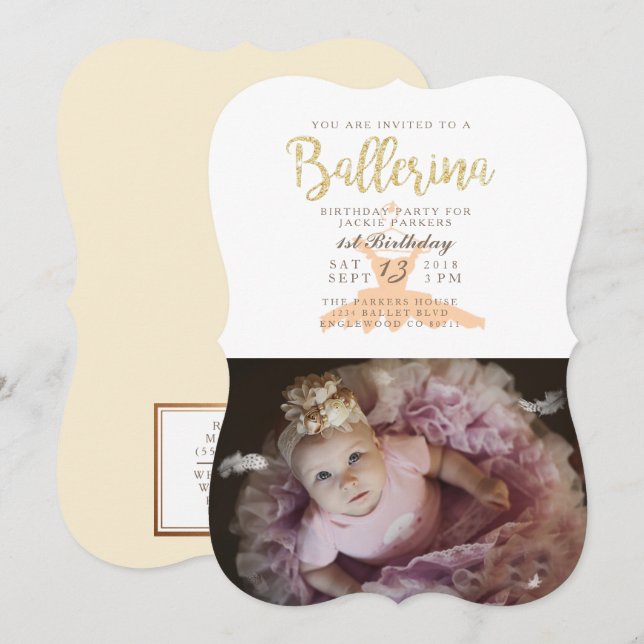 Shabby Chic Ballerina Birthday Party Invite (Front/Back)