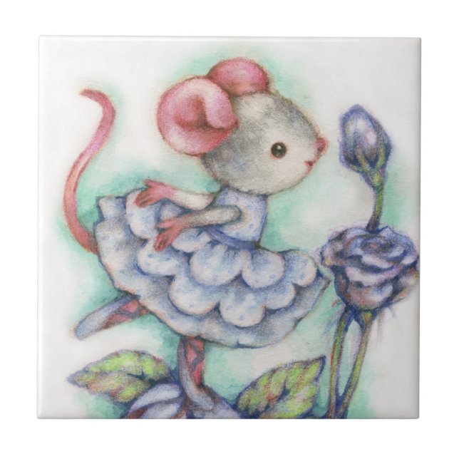 Shabby Chic Ballerina Mouse Girl Dancer Sweet Ceramic Tile (Front)