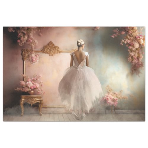 Shabby Chic Ballerina Portrait  Floral Decoupage Tissue Paper