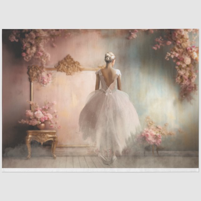 Shabby Chic Ballerina Portrait & Floral Decoupage Tissue Paper (Front)