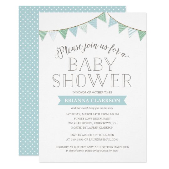 Shabby Chic Banners Blue | Baby Shower Invitation | Zazzle.com