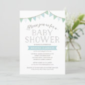Shabby Chic Banners Blue | Baby Shower Invitation (Standing Front)