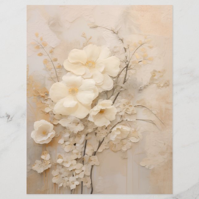Shabby Chic Beige Lace Roses Scrapbook Papers (Front)