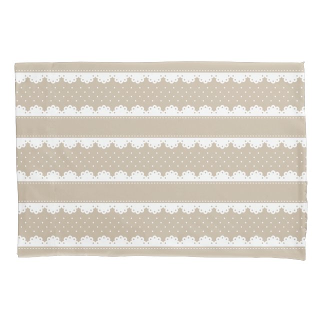 Shabby Chic Beige Lace Striped Pattern Pillow Case (Front)