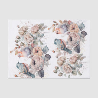 Shabby chic bird and roses tissue paper