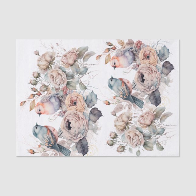 Shabby chic bird and roses tissue paper (Front)