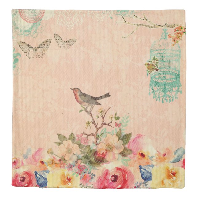 Shabby chic, bird,butterfly,lace,floral,country ch duvet cover (Back)