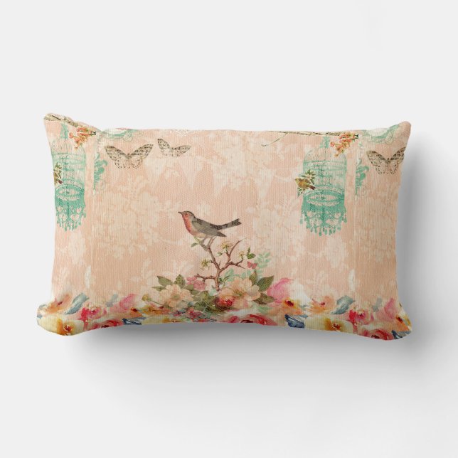 Shabby chic, bird,butterfly,lace,floral,country ch lumbar pillow (Front)