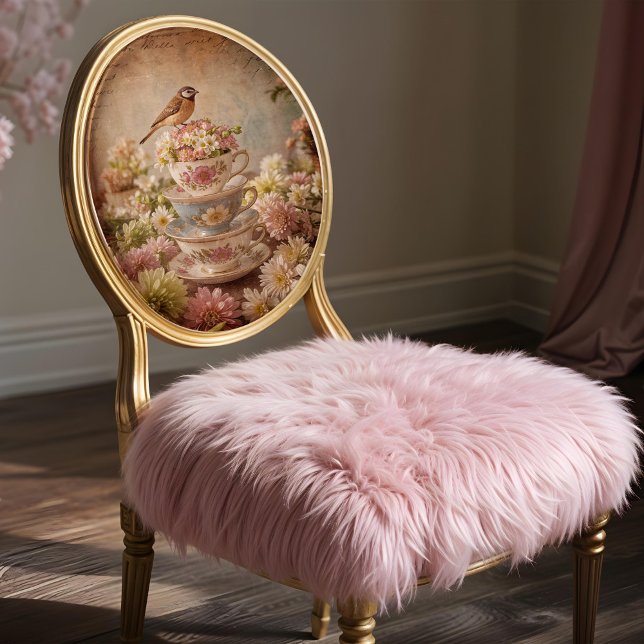 Shabby Chic Bird Teacups Decoupage Tissue Paper (This is a mockup, this design may appear larger/smaller on your decoupage piece.)