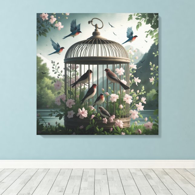 Shabby Chic Birdcage Canvas Art (Insitu(Wood Floor))