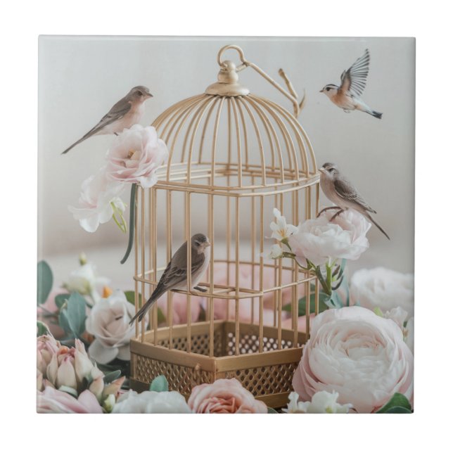 Shabby Chic Birdcage Ceramic Tile (Front)