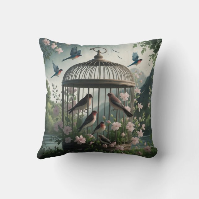 Shabby Chic Birdcage Throw Pillow (Back)