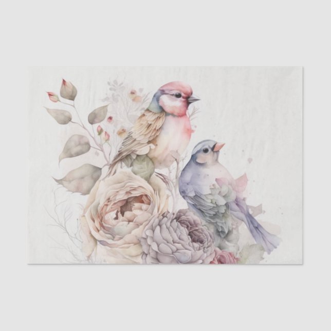 Shabby chic birds and flowers tissue paper (Front)