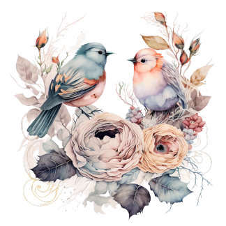 Shabby chic birds and flowers tissue paper