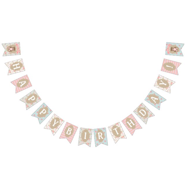 Shabby Chic Birthday Banner Teddy Bear Picnic (All)