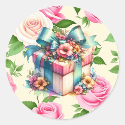 Shabby Chic Birthday Gift Watercolor Classic Round Sticker