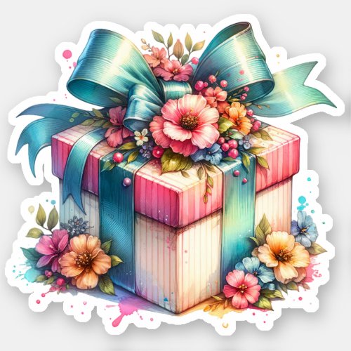 Shabby Chic Birthday Gift Watercolor Sticker