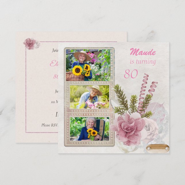 Shabby Chic Birthday Party Invitation (Front/Back)