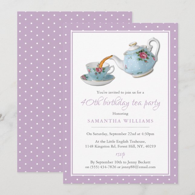 Shabby Chic Birthday Tea Party Invitation (Front/Back)