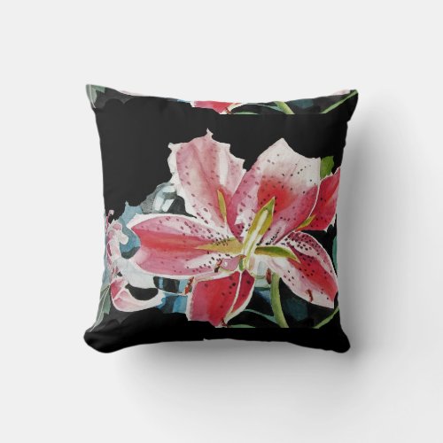 Shabby Chic Black Lily Floral Flowers Cushion