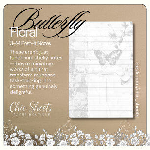 Shabby Chic Black & White Butterfly Floral 3M Post-it Notes