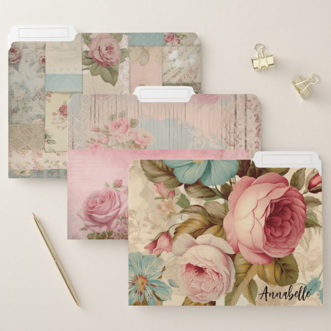 Shabby Chic Blooms Feminine Business File Folder (Set)