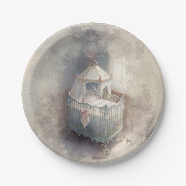 Shabby Chic Blue baby crib Paper Plates (Front)