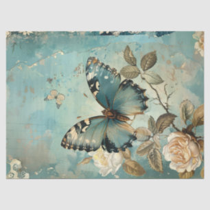 Shabby chic blue butterfly & blush roses tissue paper