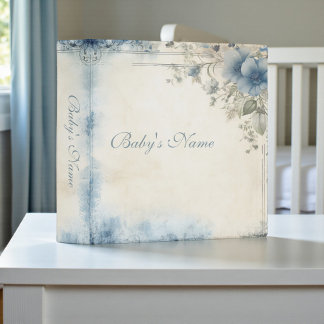 Shabby Chic Blue Floral Baby Photo Album 3 Ring Binder