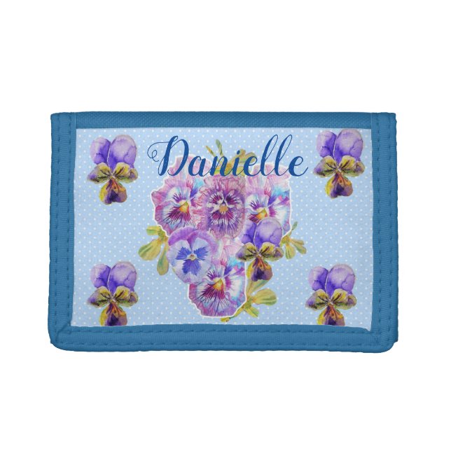 Shabby Chic Blue Floral Flowers Ladies Name Wallet (Front)