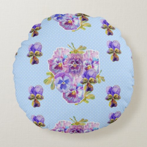 Shabby Chic Blue Floral Flowers Round Cushion