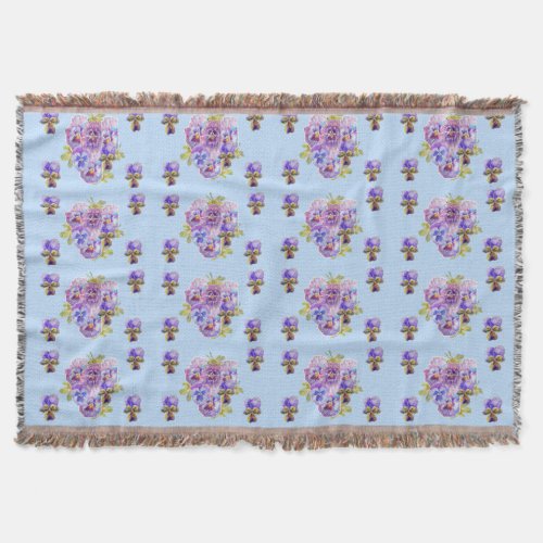 Shabby Chic Blue Floral Flowers Throw Rug Throw Blanket