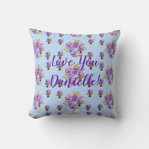 Shabby Chic Blue Floral Love You Girl Name Cushion