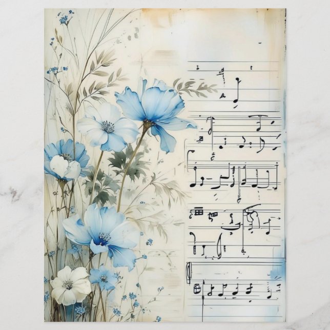 Shabby Chic Blue Floral Scrapbook Paper (Front)