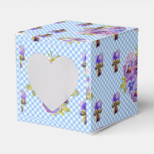 Shabby Chic Blue Gingham Pansy Floral Cake Favor  Boxes