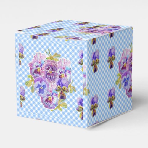 Shabby Chic Blue Gingham Pansy Floral Cake Favor Boxes