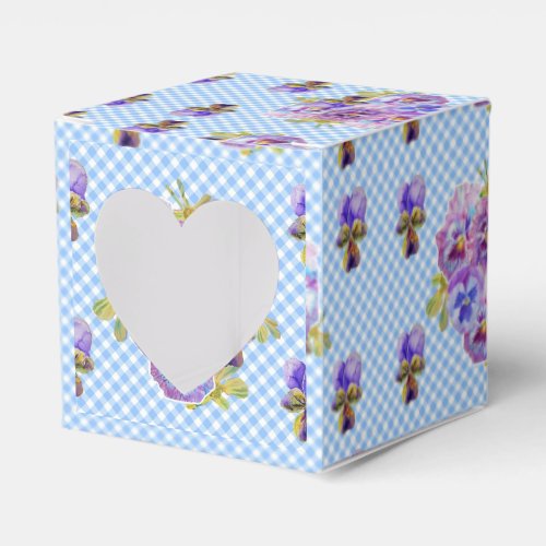 Shabby Chic Blue Gingham Pansy Floral Cake Favor  Favor Boxes
