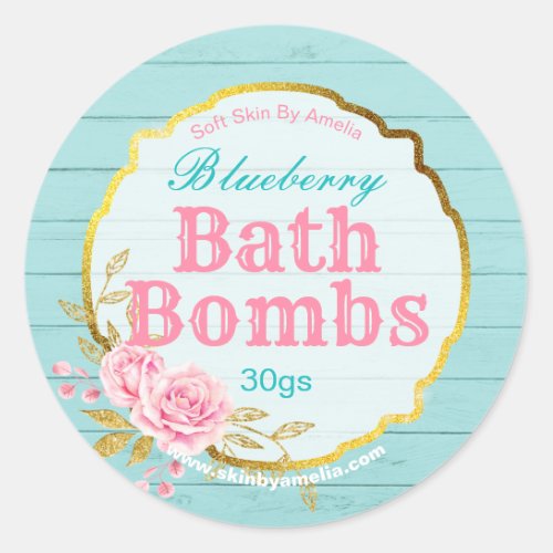 Shabby Chic Blue Gold Glitter Bath Bomb Labels